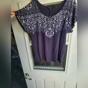 Women's Navy Blue Top with White Pattern